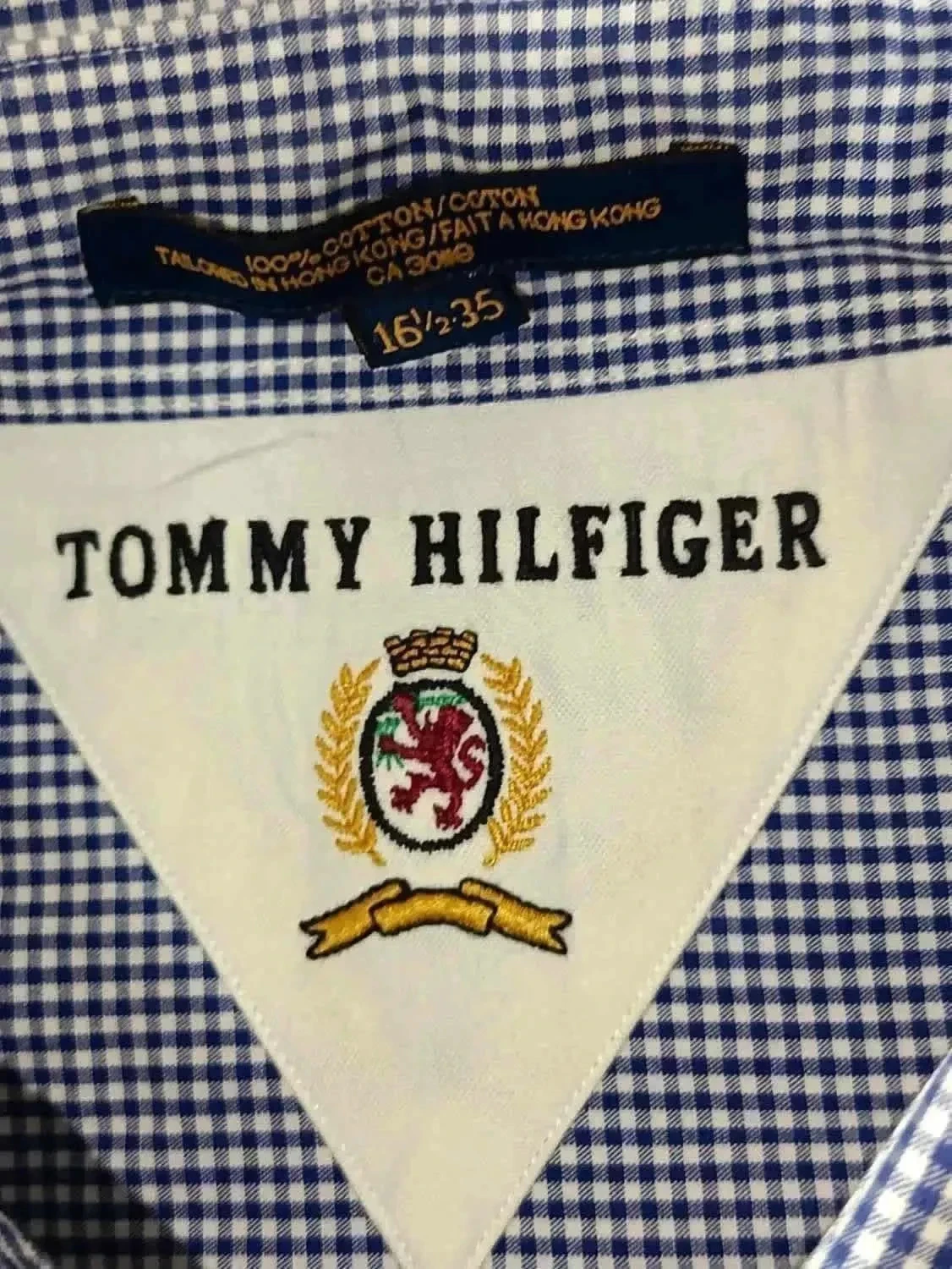 Vintage Tommy Hilfiger blue and white checkered shirt Size 16 1/2 35 – photo 6